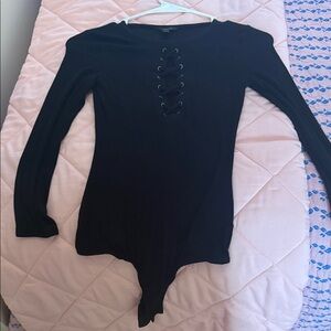Guess Black Lace-Up Bodysuit